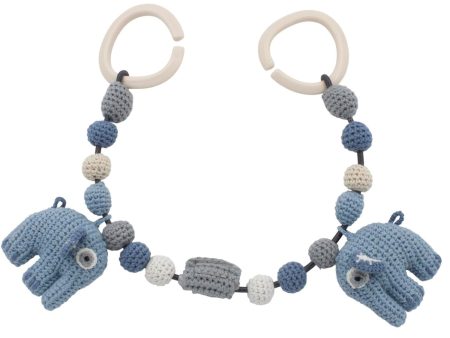 Sebra Knitted Pram Chain Elephant Powder Blue Online now