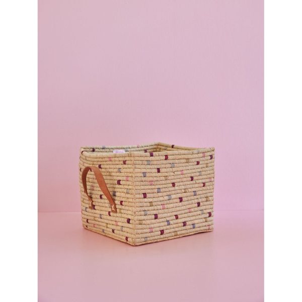 RICE Lavender Dots Square Raffia Basket Online Hot Sale