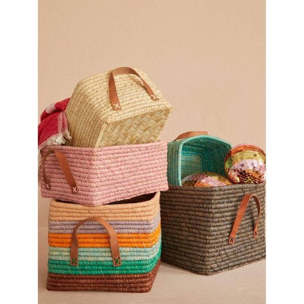 RICE Nature Rectangular Raffia Basket Online Sale