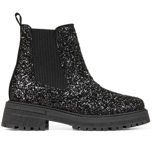 Angulus Chelsea Støvlet With Lace And Track-Sole Black Glitter Black Black For Discount