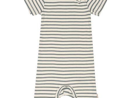 Petit Piao Light Petrol Offwhite jumpsuit S S Modal Striped For Sale