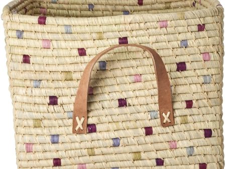 RICE Lavender Dots Square Raffia Basket Online Hot Sale