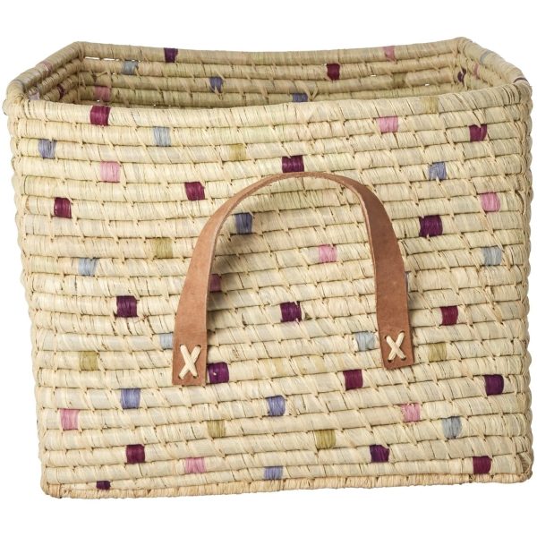 RICE Lavender Dots Square Raffia Basket Online Hot Sale