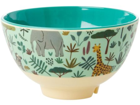 RICE Green All Over Jungle Animals Print Small Melamine Bowl For Sale