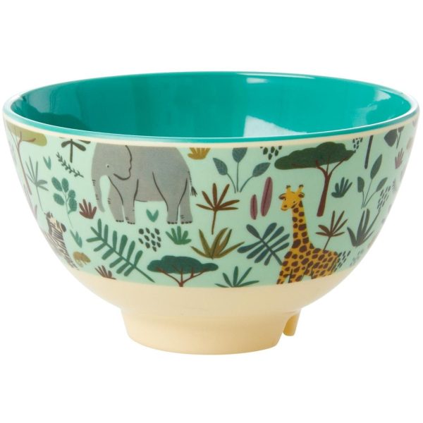 RICE Green All Over Jungle Animals Print Small Melamine Bowl For Sale