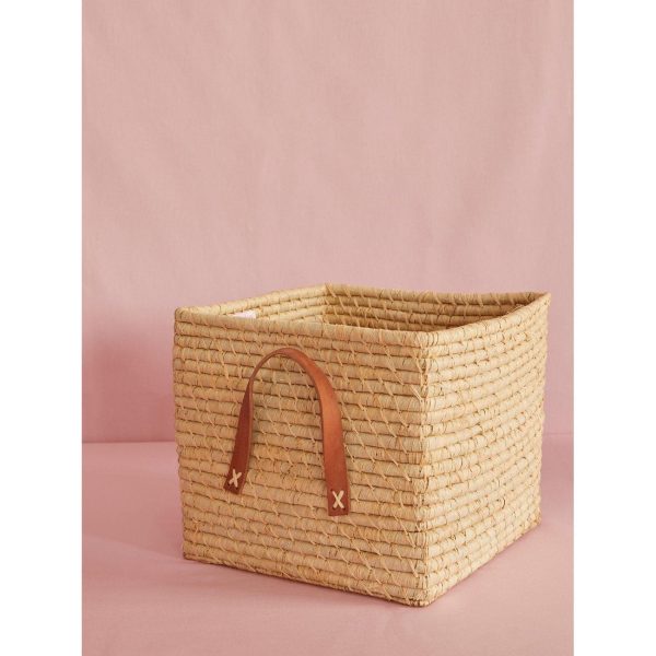 RICE Natural Square Raffia Basket For Discount