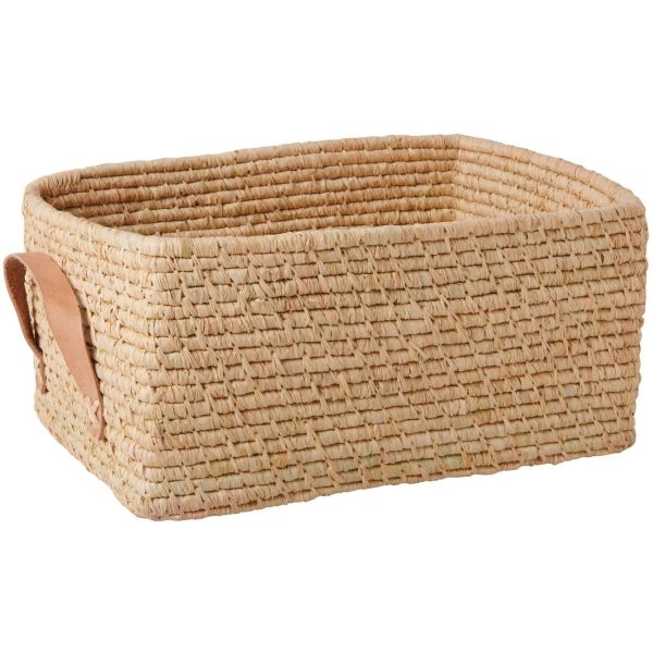 RICE Nature Rectangular Raffia Basket Online Sale