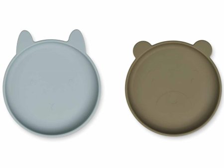 Liewood Olivia Plate 2-Pack Blue Fog Khaki Mix For Sale