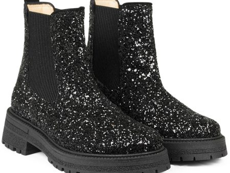 Angulus Chelsea Støvlet With Lace And Track-Sole Black Glitter Black Black For Discount