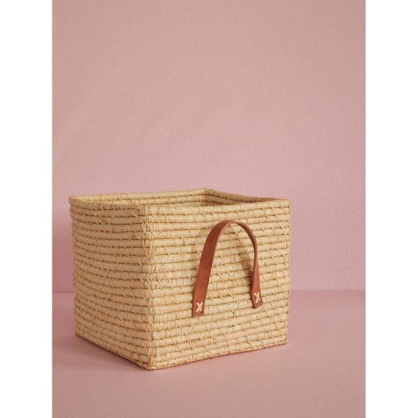 RICE Natural Square Raffia Basket For Discount