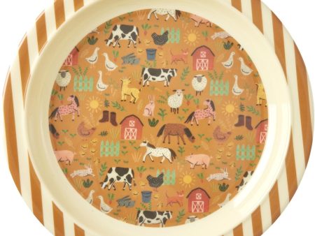 RICE Brown Farm Totable Melamine Childrens Plate For Cheap